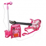 Dětská rocková elektrická kytara na baterie + zesilovač a mikrofon Pink