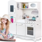 Derrson XXL Dřevěná kuchyňka bílá s příslušenstvím W5179 s LED osvětlením