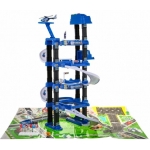iMex Toys Velká modrá garáž s vrtulníkem a hrací podložkou Město