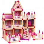 iMex Toys Dřevěný domeček pro panenky 268 dílů růžový