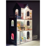 Derrson XXL dřevěný domeček pro panenky 123cm s LED osvětlením a terasou