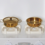 Derrson XXL Dětská dřevěná kuchyňka interaktivní bílo-zlatá W5259 