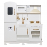 Derrson XXL Dětská dřevěná kuchyňka interaktivní bílo-zlatá W5259 